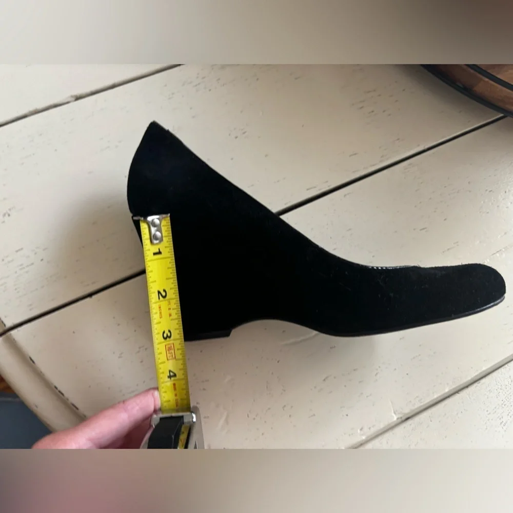 Kate Spade - Black Suede Round Toe Wedge Pumps - Size 7.5